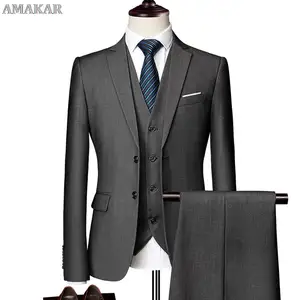 (Blazer+Pants+Vest) Classic Men Suits Slim Wedding Groom Wear Male Business Casual 3 Piece Suit Trou