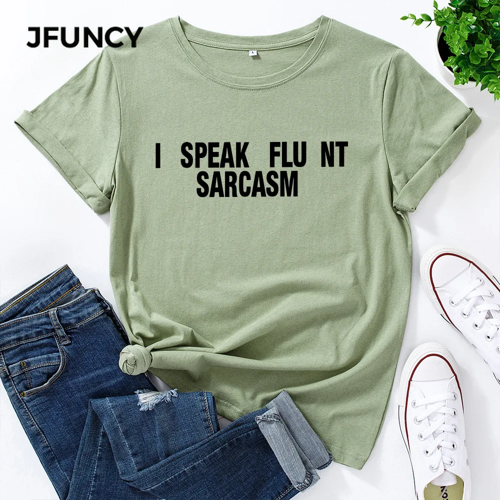 JFUNCY 100% Cotton Women's T-shirt Creative Letters Print Tees Female T Shirt Women Tops  Short Sleeve Casual Tshirt