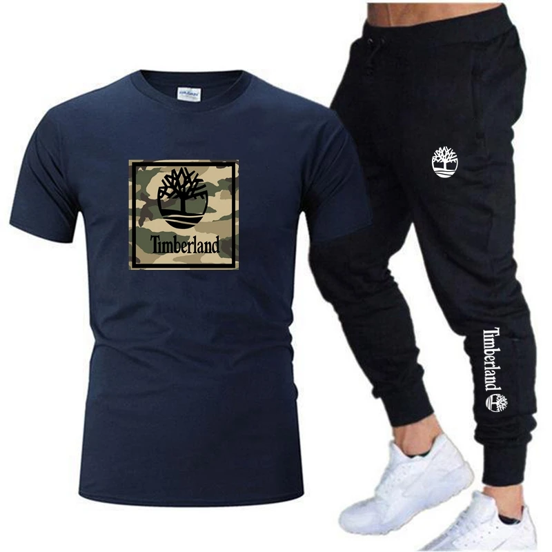 2023 spring and summer new men's T-shirt sports two-piece Harajuku top short-sleeved fun T-shirt+pants set fitness jogging suit