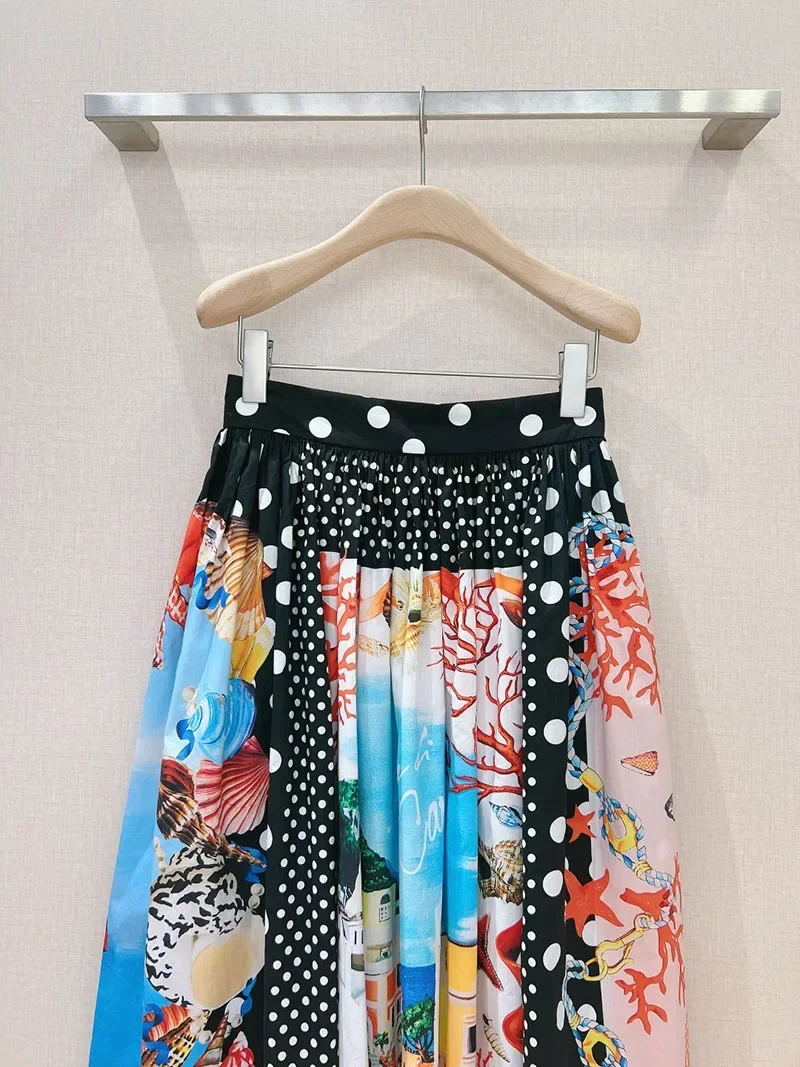 Женская плиссированная юбка Повседневная Длинная с принтом кораллов и ракушек