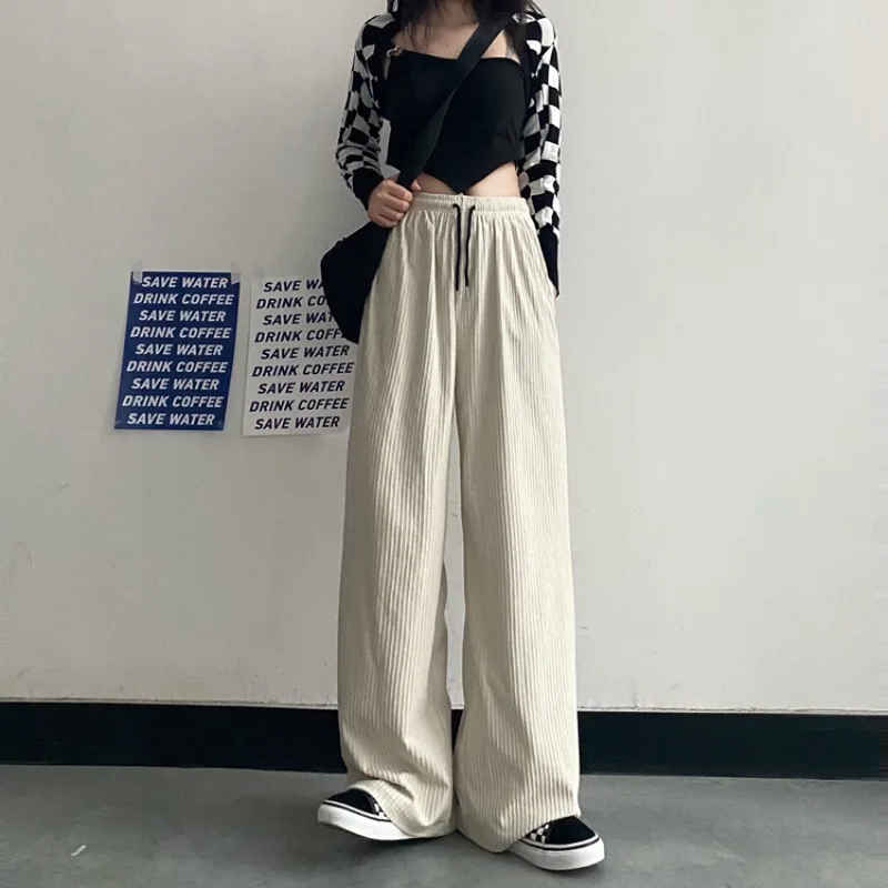 

ZCSMLL Casual corduroy pants retro Hong Kong flavor wild ins Japanese street trend straight loose wide-leg pants autumn