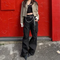 womens 2022 summer new ins net red hot girl style street black chain pocket pleated overalls casual pants
