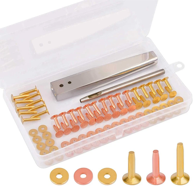 

Copper Rivets For Leather, With Burrs, 9 And 12 Burrs Setter, 3.5Mm Leather Punch Set, For Crafts Making Fasteners Kit