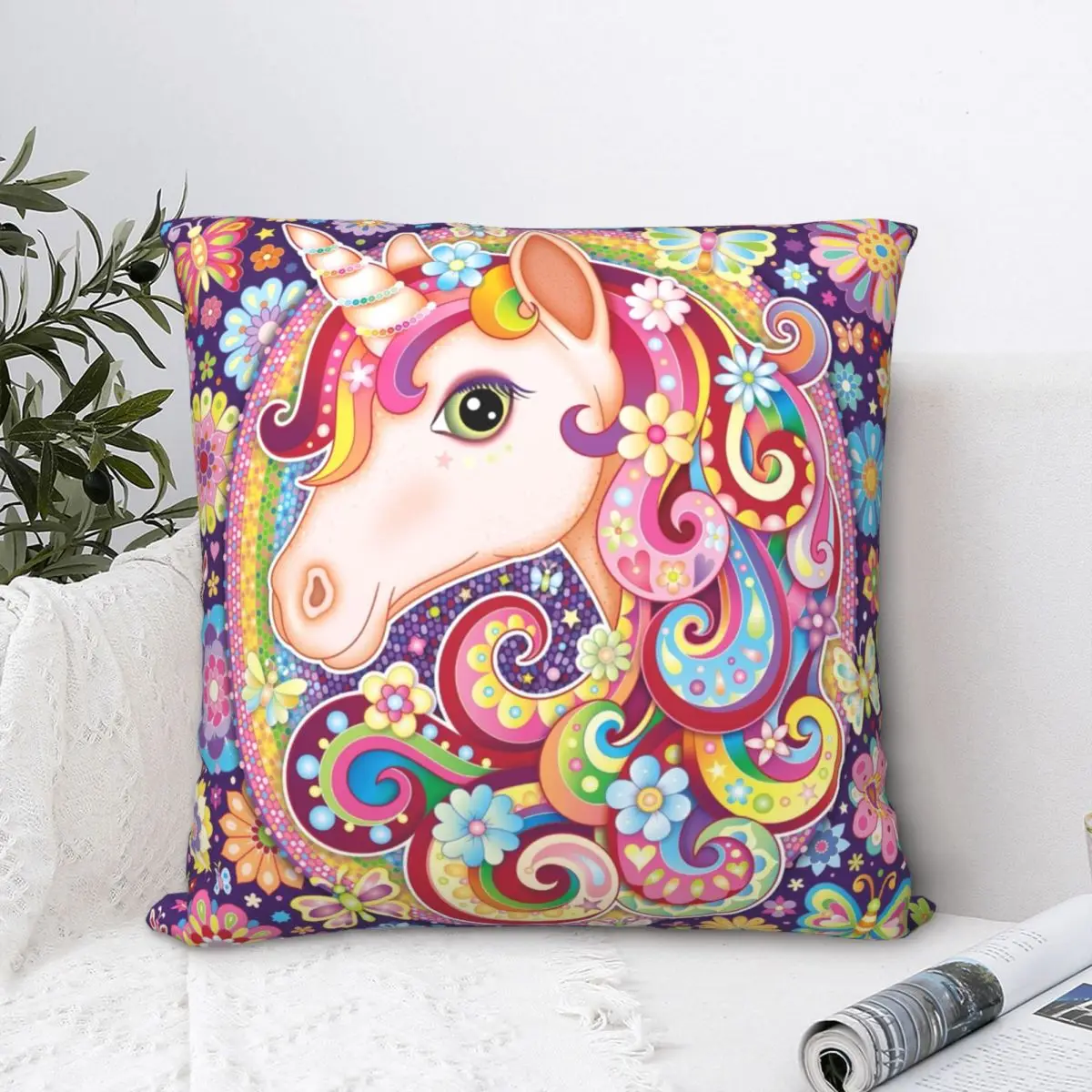 

Unicorn Rainbow Art Throw Pillow Polyester Home Decor Pillow Case Home Cushion Cover 45*45cm