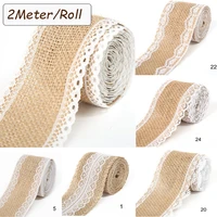 2m natural jute burlap hessian lace ribbon with white lace trim for vintage rustic wedding party decor diy craft supplies