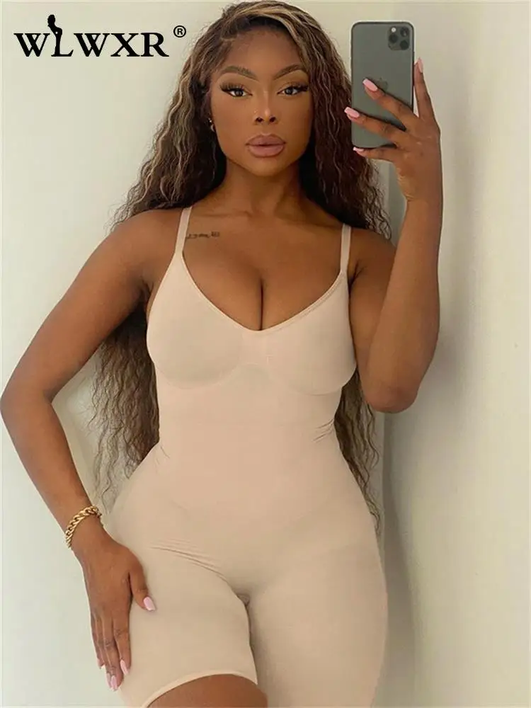 

WLWXR Осенний комбинезон для женщин 2022 комбинезоны без рукавов на тонких бретелях с V-образным вырезом Цельный Наряд черные Обтягивающие Комб...