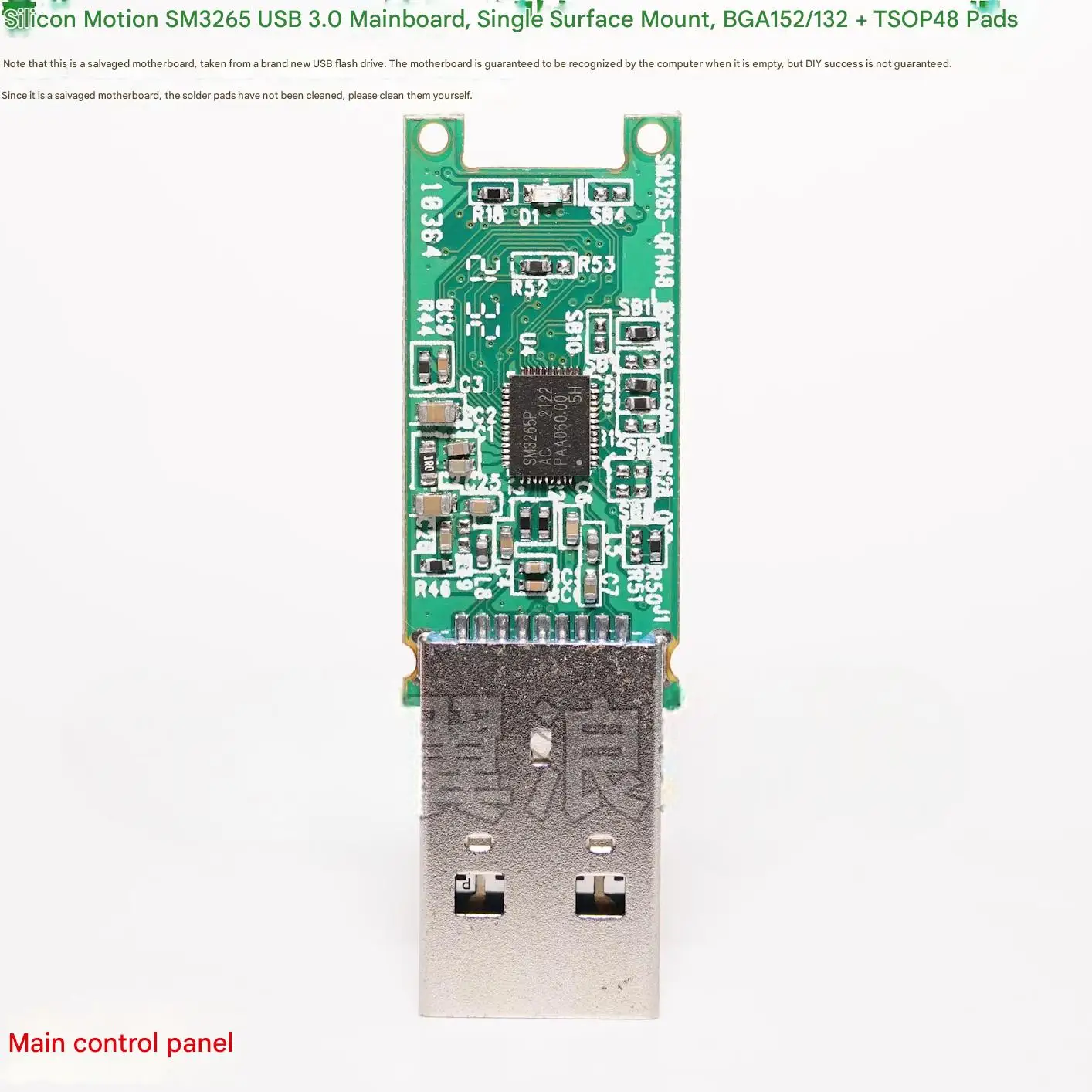 Фото Плата контроллера USB-накопителя Silicon Motion SM3265 USB 3.0, односторонняя печатная плата BGA132 + TSOP48 с контактными площадками для пайки №1