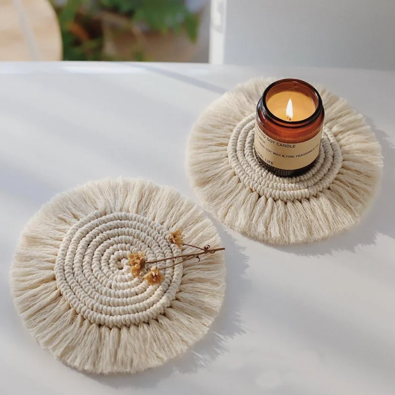 

Cotton Braid Coaster Handmade Macrame Cup Cushion Bohemia Style Non-slip Cup Mat Heat Insulation Table Mat Coffee Cup Coaster