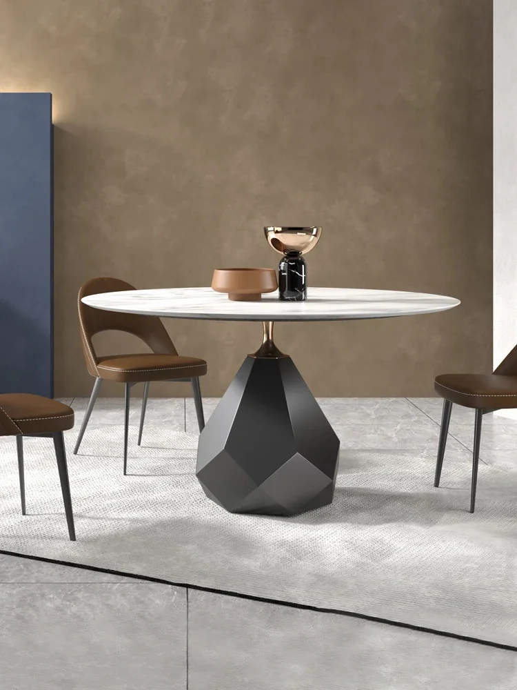 Круглый обеденный стол из итальянского мрамора простой бытовой дизайнерский