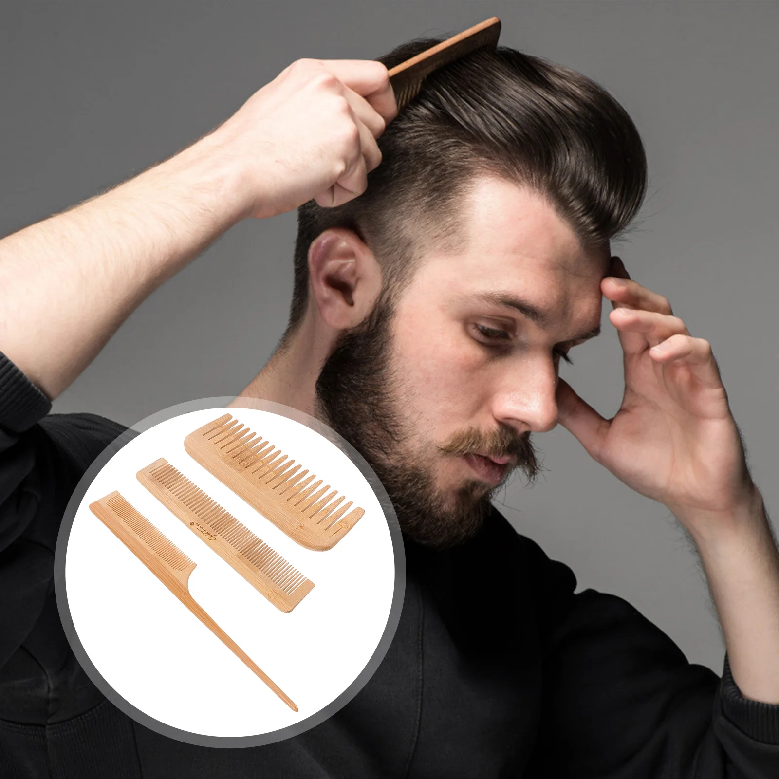 

3 Pcs Bamboo Massage Comb Barber Salon Hairdressing Brush Home Detangling Natural