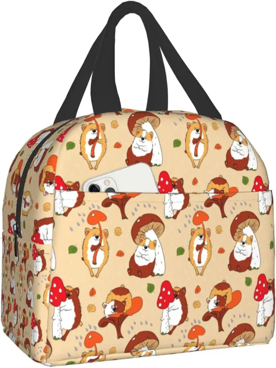 

Guinea Pig Mushrooms Leaf Lunch Bag for Men Women Kids Portable Insulated Tote Bento Box Bags Reusable Cooler Picnic Package