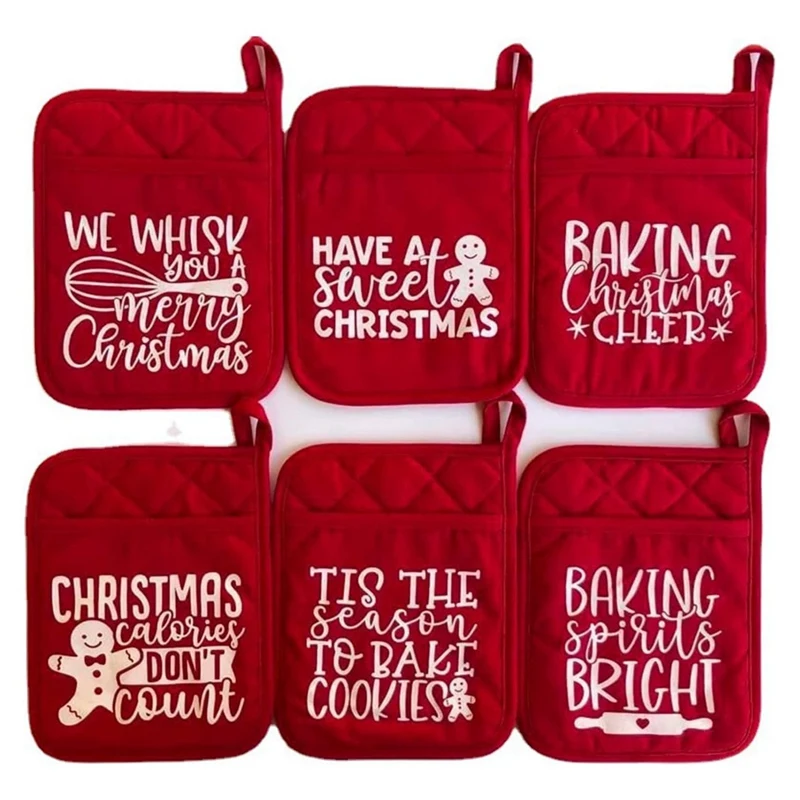 

6 шт. Рождественский набор для выпечки горшков, рождественские перчатки для духовки с орнаментом, кухонное столовое приспособление, прост в использовании