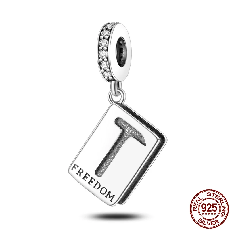 

New 925 Sterling Silver Freedom Hammer Dangle Beads Fit Pandora 925 Original Bracelet Charm for Women Fine Jewelry Gift Charms