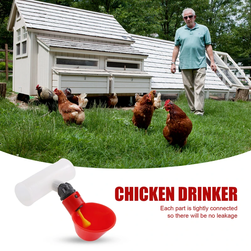 Chicken Drinking Cup 10 Pieces Automatic Drinker Red Plastic Duck Bird Quail Pigeon Hen Bowl