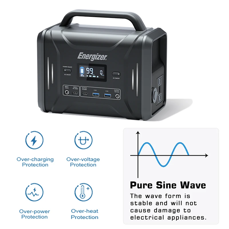 Energizer PPS320 Portable Power Station 320Wh/300W Solar Generator LiFePO4 Battery PD100W Fast Charging Pure Sine Wave Outdoor