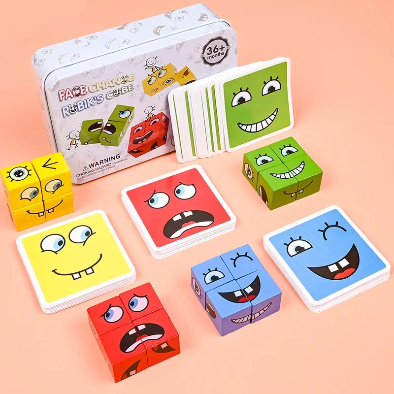 

Board Game Fun Challenge Face-changing Building Blocks Parent-child Interactive Game Wooden Educational Toys