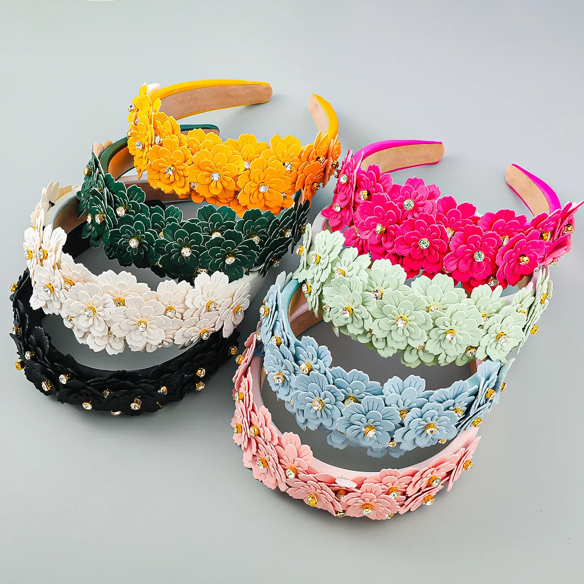 

Fashion Flower Leather Hair Bands Headbands for Women Girls Rhinestone Hair Hoops Party Birthday Hair Accessories Gifts