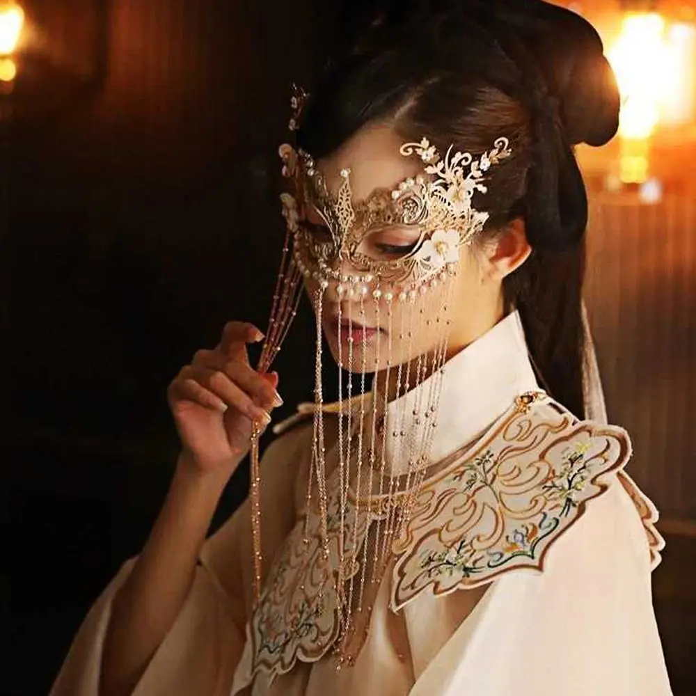 

Floret Alloy With Tassel Pearls Anonymous Face Cover Women Mysterious Veil Chinese Style Accessories Wedding Headdress