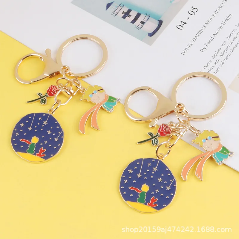 

Trend Classic Starry Sky Prince Little Fox Back Alloy Key Chain Metal Rose Pendant Accessories Gift Woman Bag Jewelry Lanyards