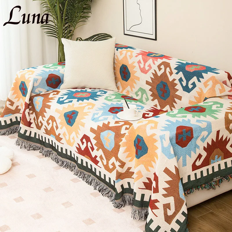 

Nordic Ins Cartoon Pattern Picnic Blanket with Tassel Throw Sofa Blankets for Bed Cover Outdoor Camping Mat Sofa Travel Rugs