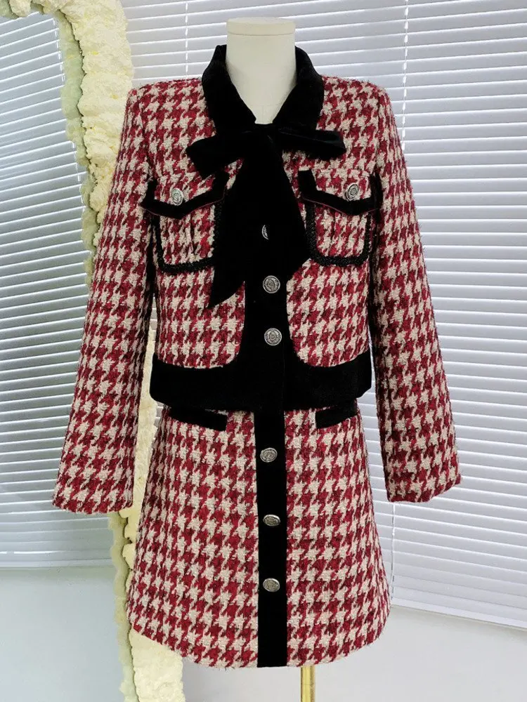 

Женский твидовый костюм из двух предметов, роскошный шерстяной пиджак и юбка в французском винтажном стиле, комплект из двух предметов