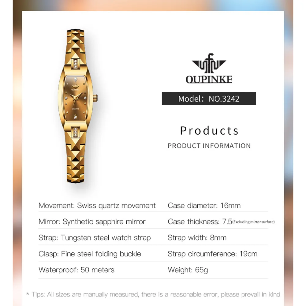 OUPINKE 3242 роскошные элегантные кварцевые часы для женщин ремешок из вольфрамовой