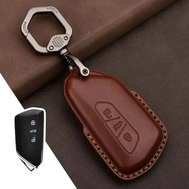 

Top Leather Car Key Cover for VW Golf 8 Mk8 2020 for Skoda Octavia 4 8 A8 MK4 VAG Group 2021 Leather Key Covers for Car Key