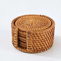 natural rattan coaster set handmade weavetea cup bowl mat with storage basket iron kettle insulation pad purple clay pot holder