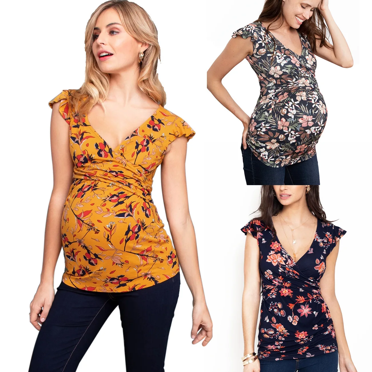 

Maternity Fashion Print Deep V Neck Cross Breastfeeding T-Shirt Breastfeeding Clothes Maternity Tops Breastfeeding Clothes