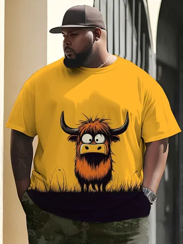 Мужская желтая футболка с рисунком монстра из мультфильма — легкая футболка с круглым вырезом и короткими рукавами, футболка большого размера с забавным дизайном