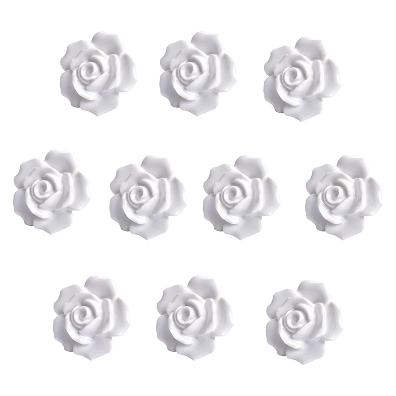 

10Pcs Ceramic Vintage Floral Rose Flower Door Knobs Handle Drawer Kitchen Knobs With Screws (White)