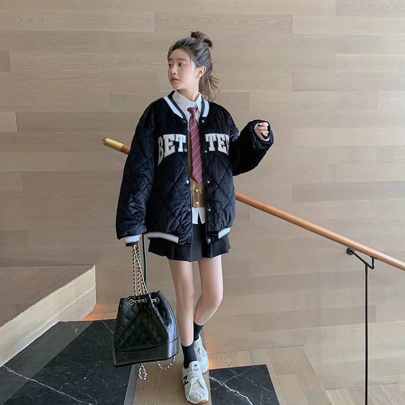 Women Bomber Jackets 2022 Autumn Winter Fashion Baseball Uniform Oversize Coats Student  Harajuku Loose Streetwear Jacket