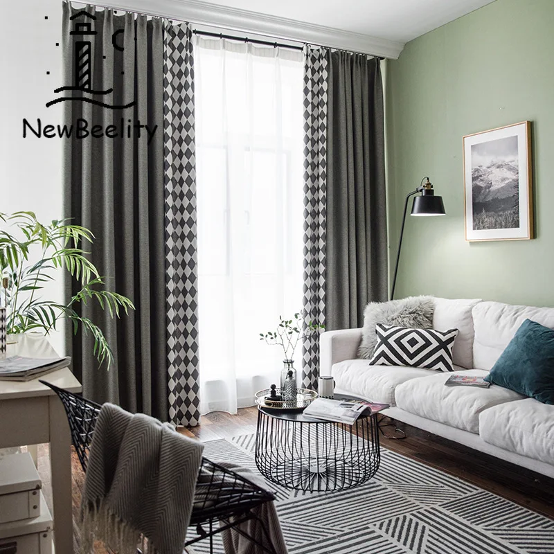 

Плотные бархатные занавески в скандинавском стиле для гостиной, затемняющие жаккардовые решетчатые занавески на заказ для столовой, спаль...