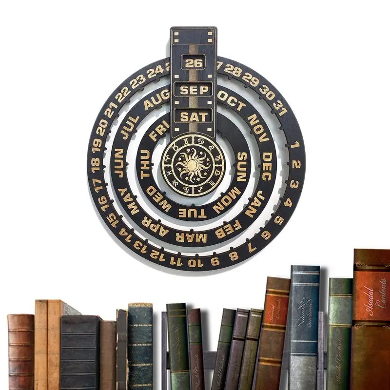 

Деревянный вечный календарь, креативный круглый деревянный календарь для гостиной, винтажный, с деревянными дисками, вечный календарь для стола
