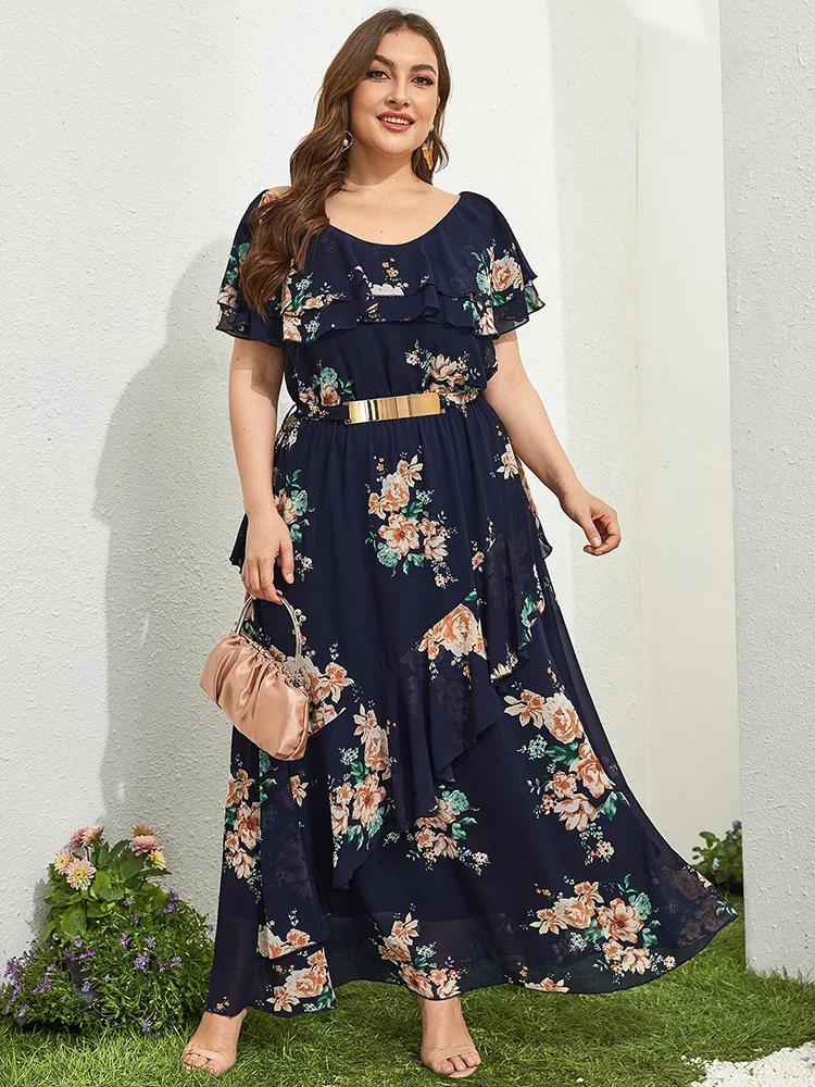TOLEEN Women Plus Size Large Maxi Dress 2022 Summer Chic Elegant Long Sleeve Floral Boho Turkish Party Evening Festival Clothing