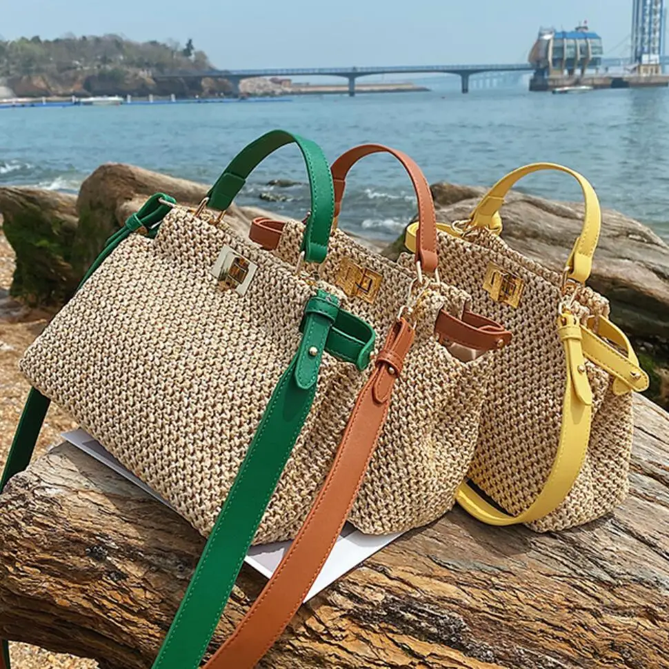 

Weave Square Tote bag 2021 Summer New High-quality Straw bag Women's Designer Handbag Beach Travel bag Shoulder Messenger Bag