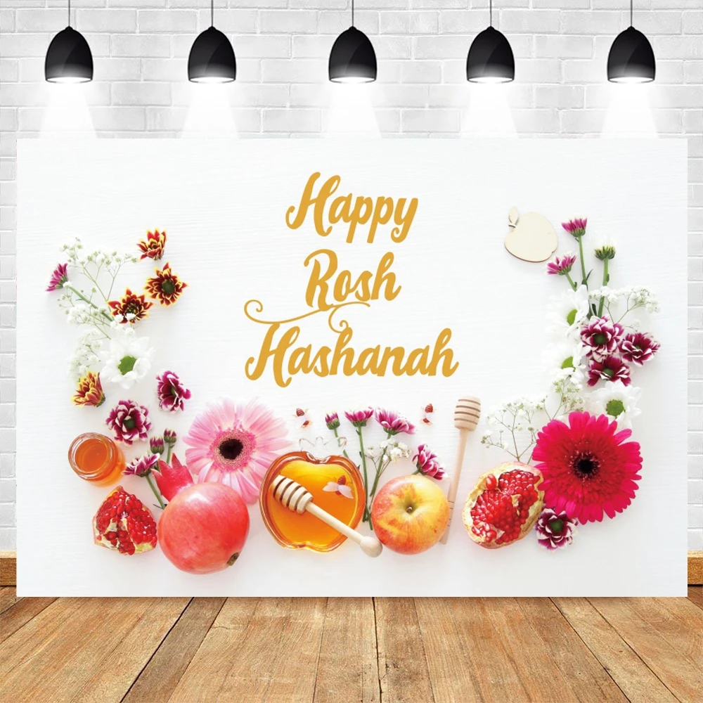 Еврейский новый год Rosh Hashanah фон гранат медовая белая деревянная доска фотография
