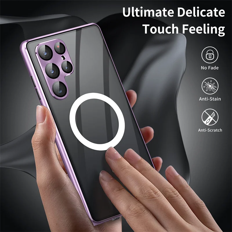 For Samsung Galaxy S23 S22 S21 Note20 Ultra Case 360 Anti Peeping Privacy Double Sided HD Glass Metal Magnetic Protective cover