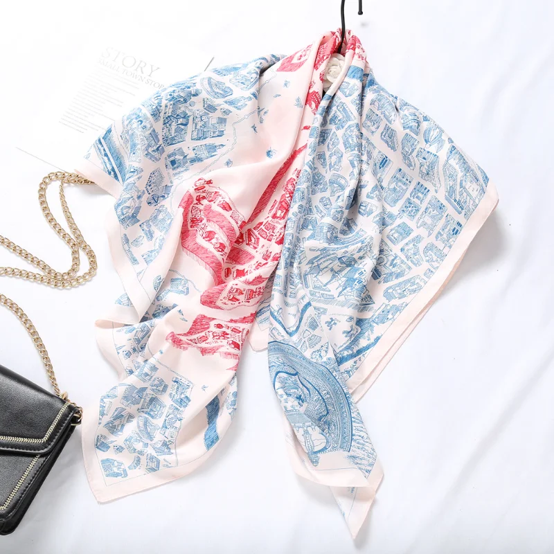 

Ice Silk Scarf 90*90cm Korean Version of Square Scarf Female Decorative Scarf All-match Travel War Horse Figure Scarf Shawl