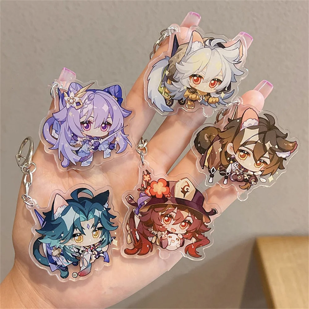 

Genshin Impact Acrylic Keychain Game Figure Hu Tao Kazuha Tartaglia Xiao Pendant Key Chain Car Keyring Jewelry Gift