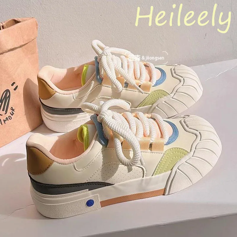 

3cm Rubber Buttom New Fashion Platform Flats Shoes Bandage Casual Women Beige Sneakers 39 40