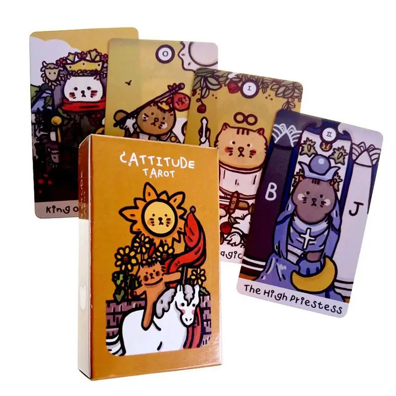 

Cattitude Tarot Cards Guidebook Cute Cat Card Game Tarot Deck New Beginner Divination Oracle Party Game Occult For Beginners