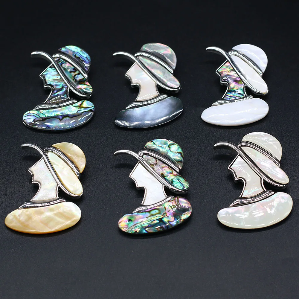 

4PCS Natural Shells Abalone Beautiful Female Head Brooch Pendant For Jewelry Making DIY Necklace Hanging Accessories Charms Gift