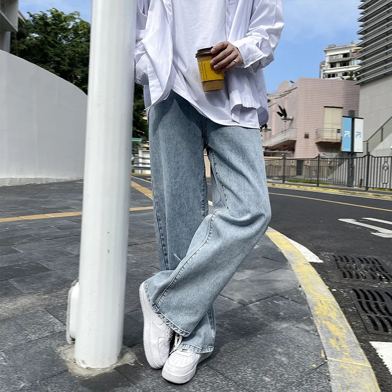 

Retro Blue Jeans Mens Loose and Versatile Youth Straight Streetwear Baggy Jeans High Street Denim Pants Wide-leg M-5XL