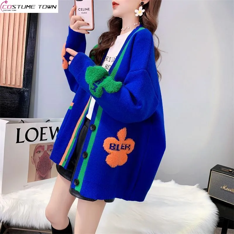 Slouchy Style Sweater Cardigan Women's Medium Length 2023 New Autumn and Winter Style Foreign Style Versatile Knit Coat