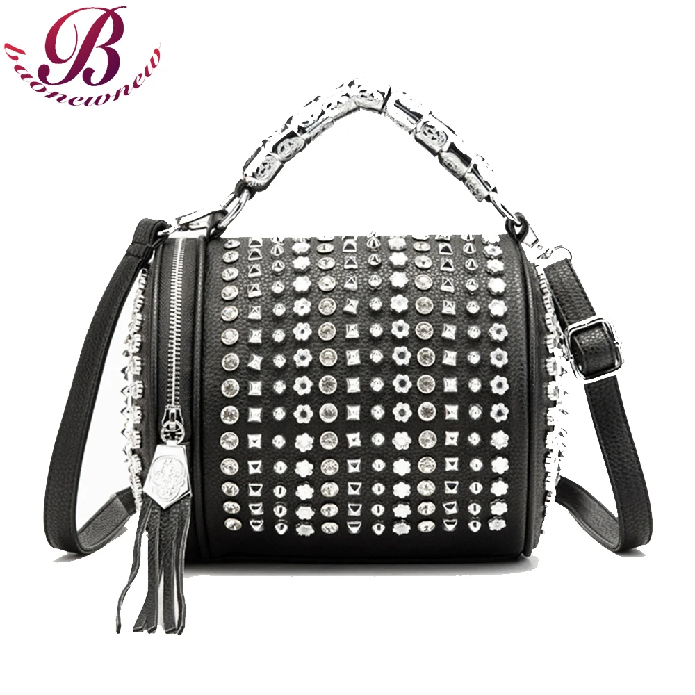 

Punk Rivet Handbags For Women Tassel Design Shoulder Bags Female Diamond Prints Crossbody Purse Ladies Classic Style Casual Tote