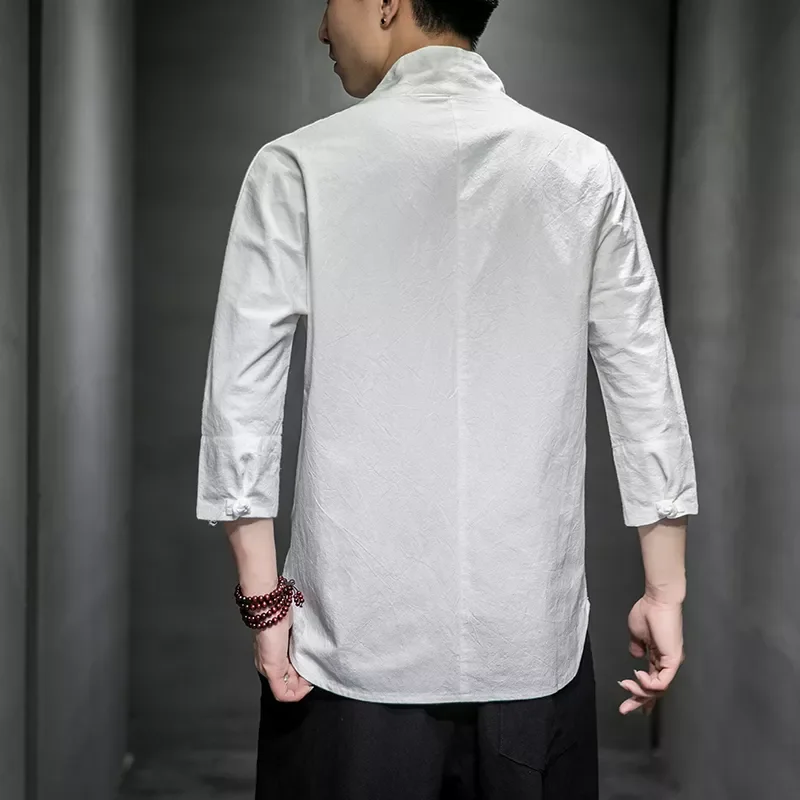 

neck men t-shirt 2022 summer three-quarter sleeve men's t-shirts harajuku casual cotton vintage t shirt for man