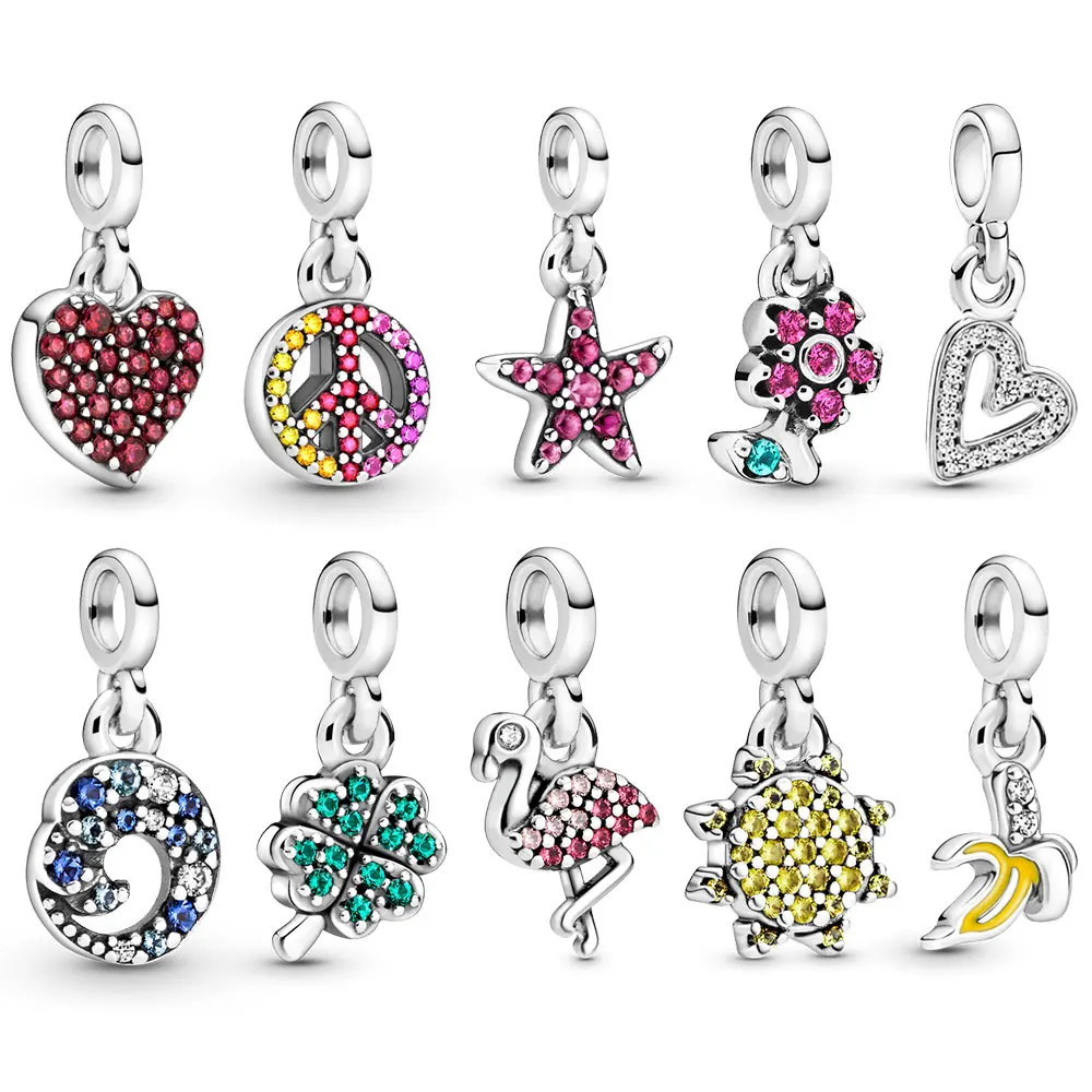 

925 Sterling Silver Charm Me Lucky Clover Heart Pendant Fit Original PAND0RA Me Bracelet For Women Flower Gifts Jewelry DIY