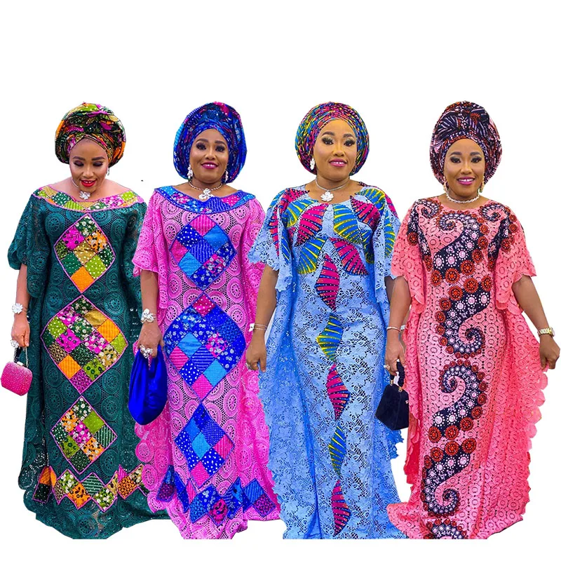 

African Lace Dresses For Women Dashiki 2 Piece Sets Abaya Ankara Kaftan Robe Femme Evening Long Dress Africa Mama Boubou