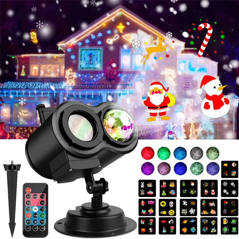 New Year Christmas Pattern Snowflake Laser Projector Light Waterproof Outdoor Holiday Projector Light Led Stage Light Xmas Decor